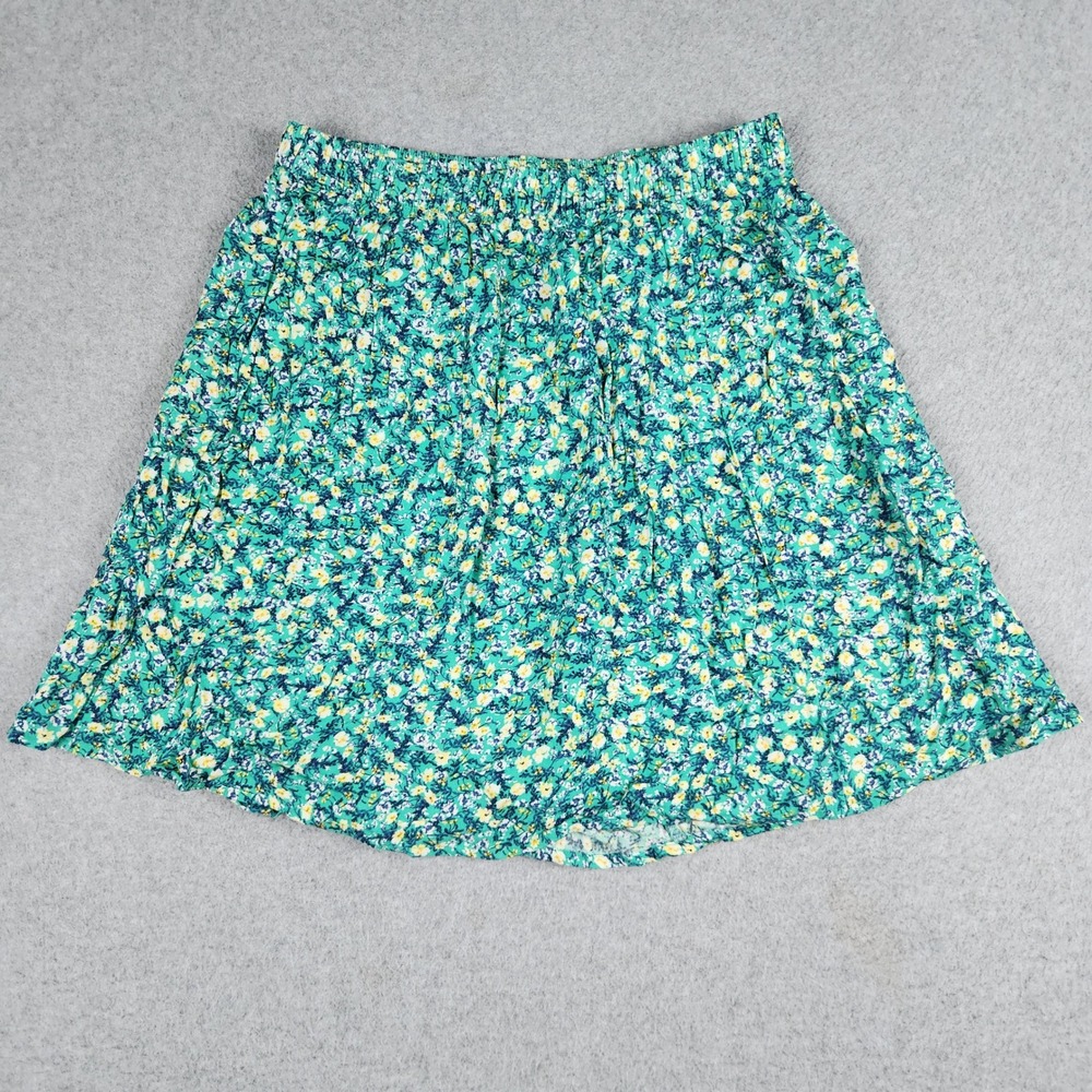 Old Navy Mini Skirt Womens Small Green Floral Ditsy Rayon Summer Elastic Waist